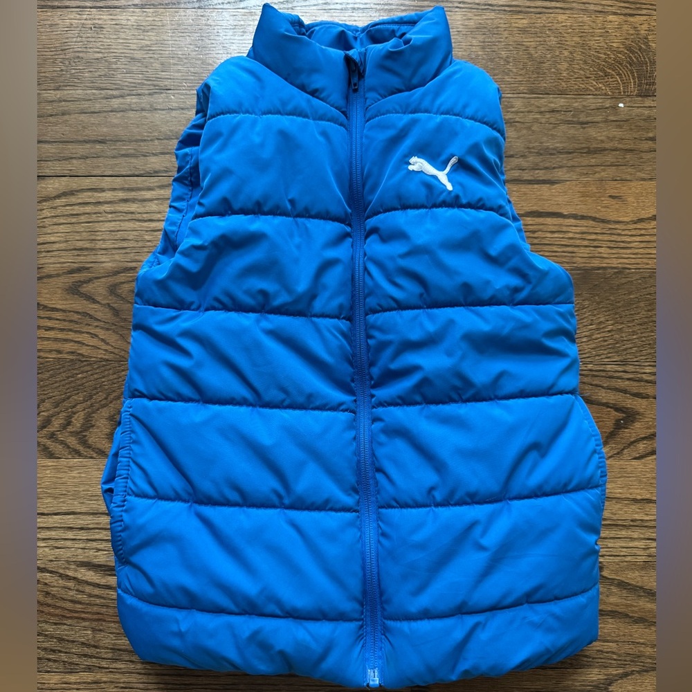 Puma Boys Puffer Vest Blue Size 7/8 Lightweight Quilted Zip Front